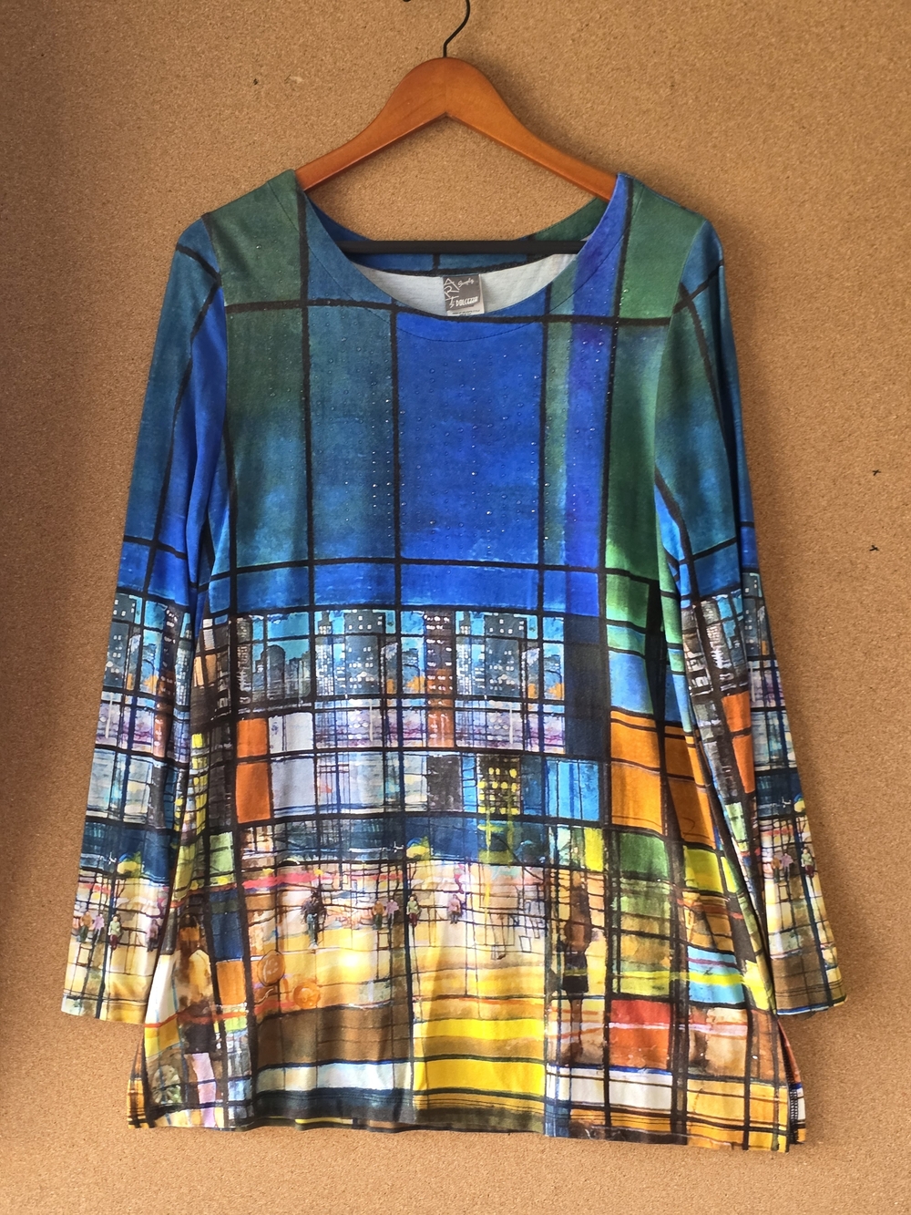 Simply Art by Dolcezza Stained Glass City Tunic XL Long Sleeve Cityscape